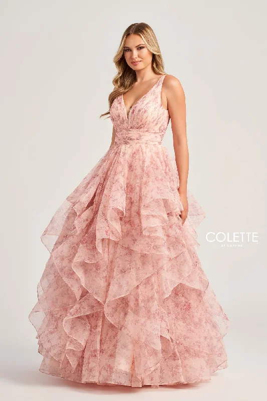 Colette CL5273 Floral Glitter Long Prom Formal Ruffle Dress