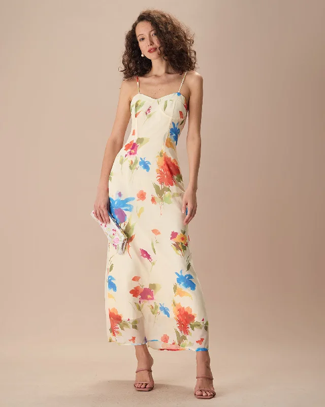 Women's Beige Floral Slip Maxi Dress | Beige