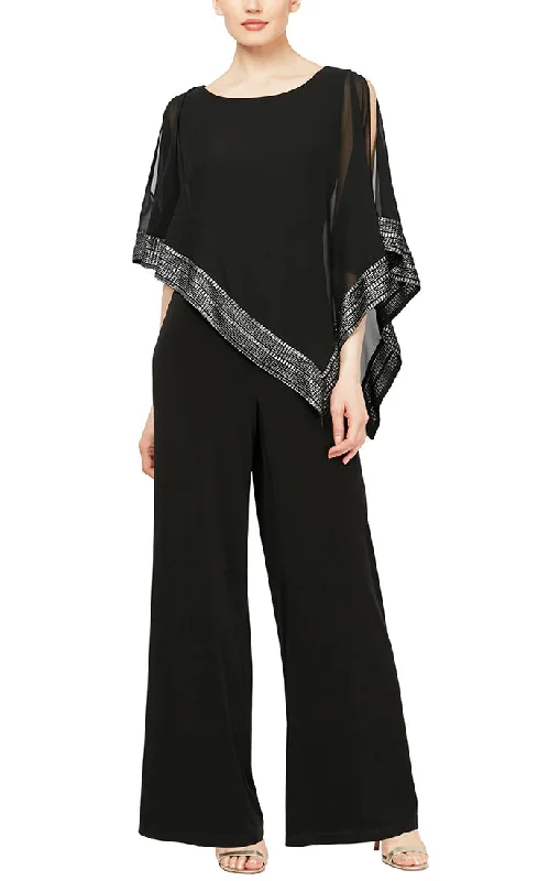 SL Fashions 9177331 Asymmetrical Cape Jumpsuit