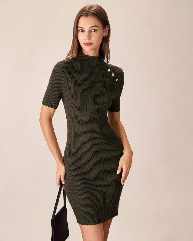 Green Crew Neck Bodycon Sweater Dress | Grass Green