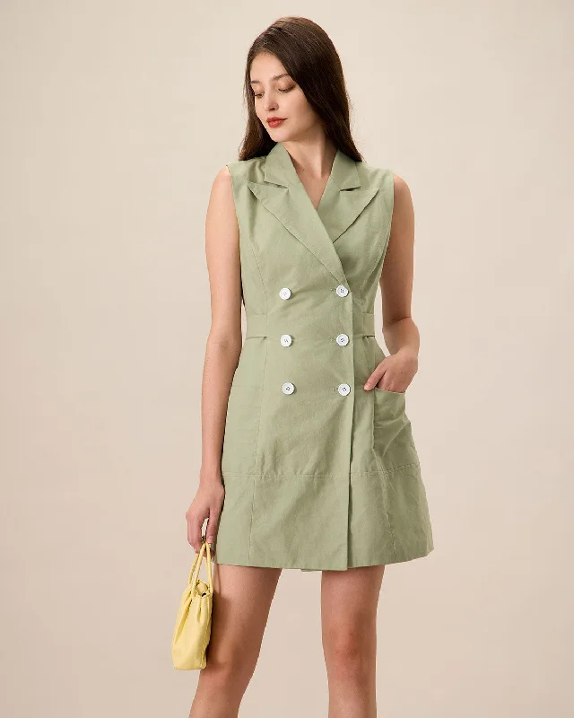 Women's Green Collared Pocket Mini Dress | Green