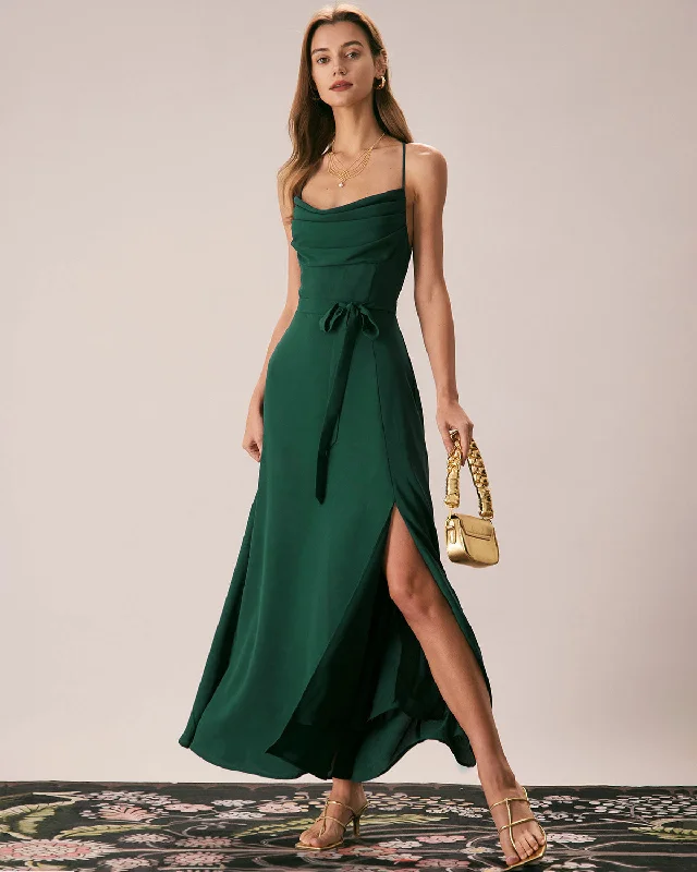 Green Cowl Neck Cutout Back Maxi Dress | Green