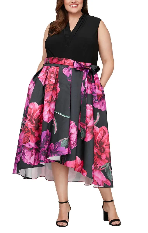 SL Fashions 9459262 Plus Size Floral High Low Party Dress