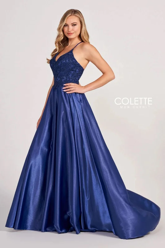 Colette CL2033 Beaded Prom Long Pockets Formal Dress