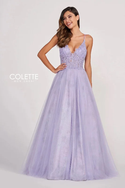 Colette CL2009 Glitter Print Long Prom Beaded Formal Ball Gown