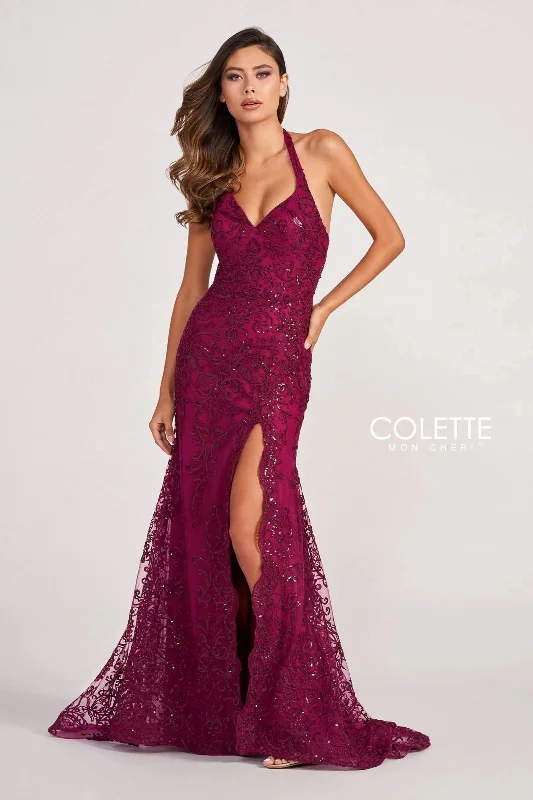 Colette CL2027 Long Fitted Formal Halter Prom Dress