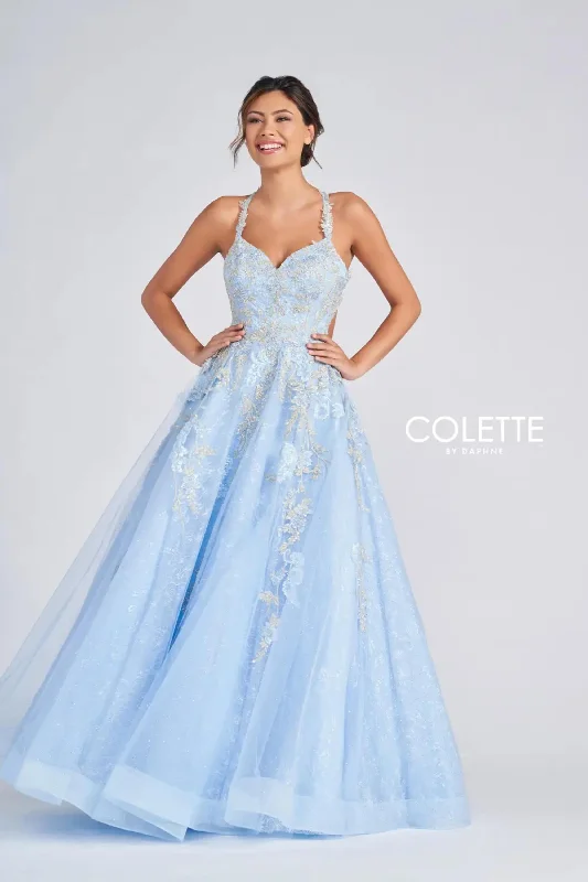 Colette CL12256 Beaded Long Prom Halter Formal Dress