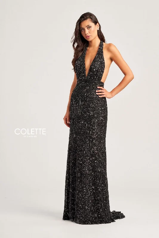 Colette CL5115 Sequin Prom Long Halter Formal Dress