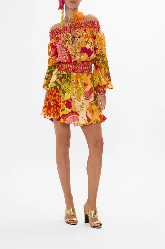 OFF SHOULDER SHORT DRESS THE FLOWER CHILD SOCIETY