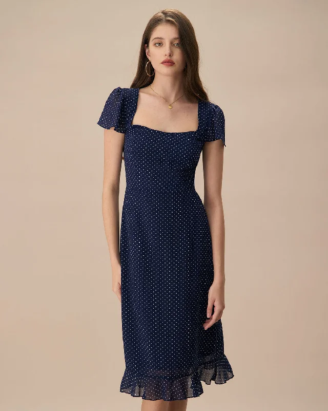 The Navy Polka Dot Cutout Midi Dress | Navy