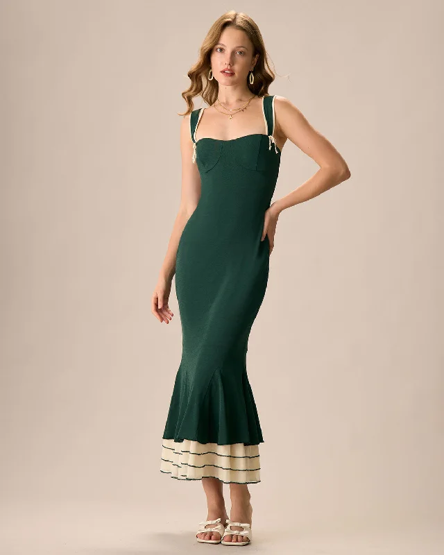 The Green Sweetheart Neck Bodycon Slip Maxi Dress | Green