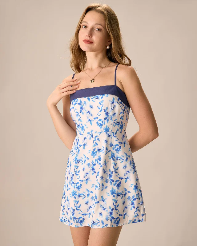 Women's Blue Floral Slip Mini Dress | Blue