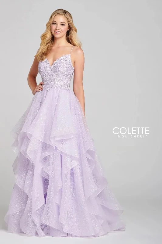 Colette CL12129 Glitter Formal Long Prom Applique Dress