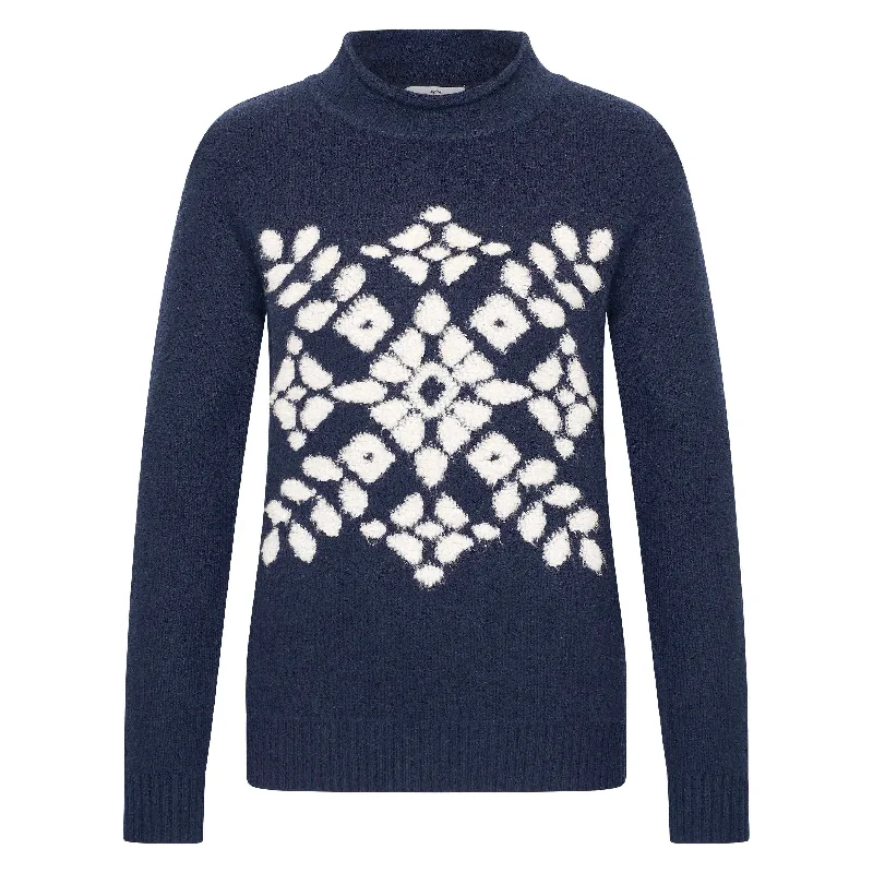 Hv Polo Pria Navy Snowflake Polo Neck Jumper