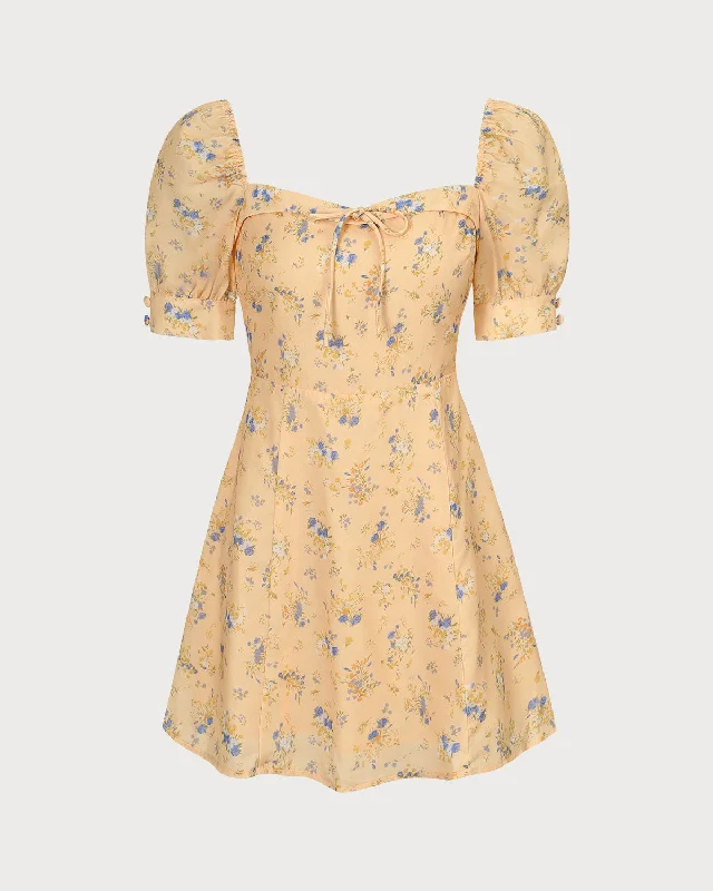 The Yellow Sweetheart Neck Floral Mini Dress | Yellow