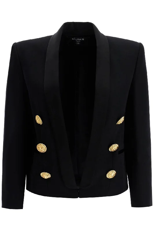 BALMAIN Elegant Mini Spencer Jacket with Golden Lion Buttons