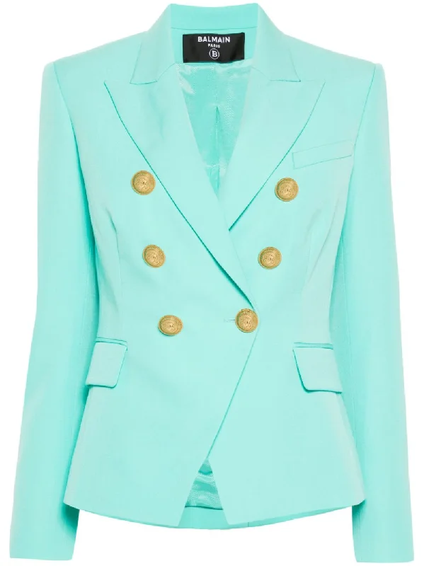 BALMAIN Mint Green Virgin Wool Double-Breasted Jacket