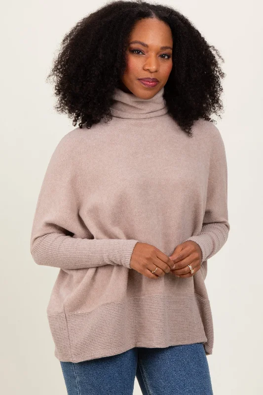 Beige Turtle Neck Brushed Heather Knit Sweater