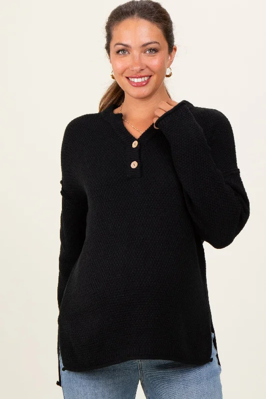 Black Diamond Knit Button Detail Maternity Sweater