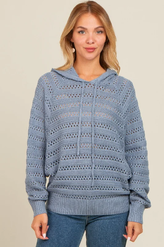 Blue Pointelle Knit Sweater