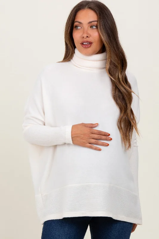 Cream Turtle Neck Brushed Heather Knit Maternity Sweater