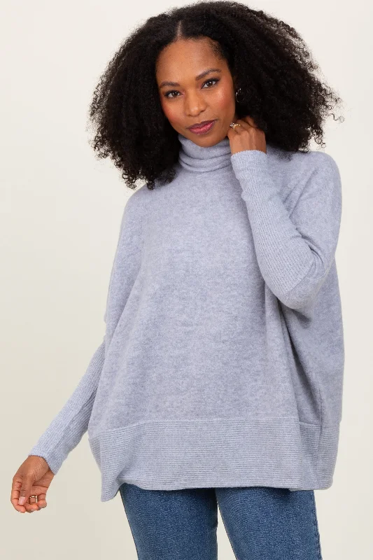 Heather Grey Turtle Neck Brushed Knit Sweater