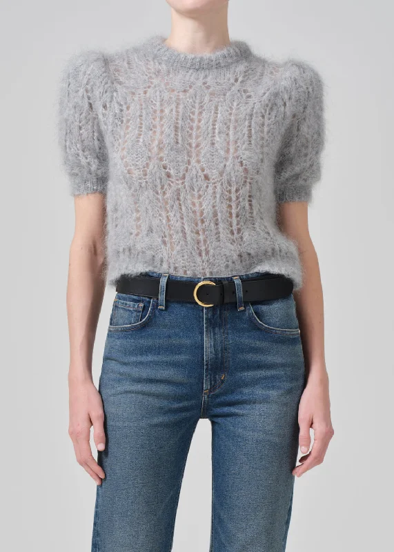 Odette Puff Sleeve Sweater in Heather Grey