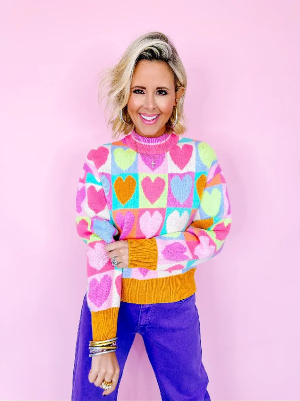 OFF THE GRID HEARTS KNIT SWEATER - PINK