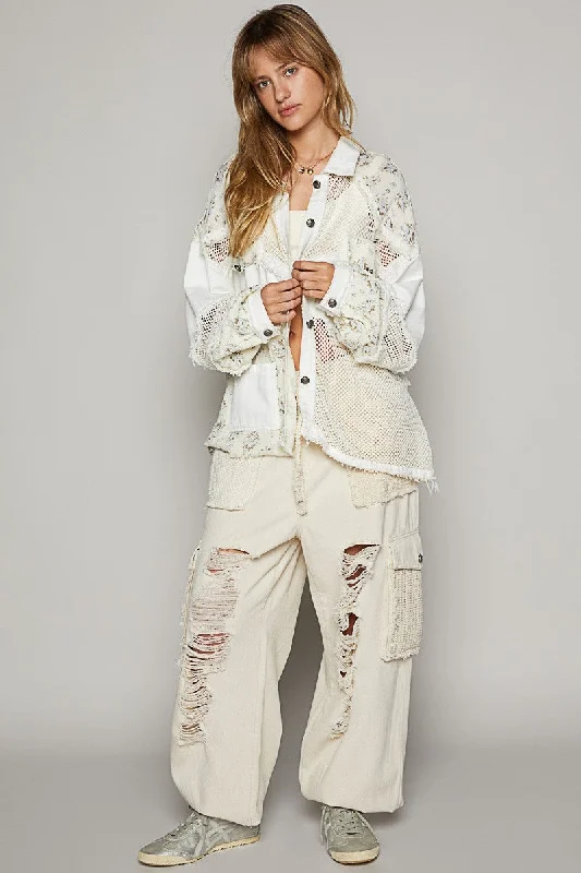 Oversize Balloon Sleeve Floral Contrast Jacket