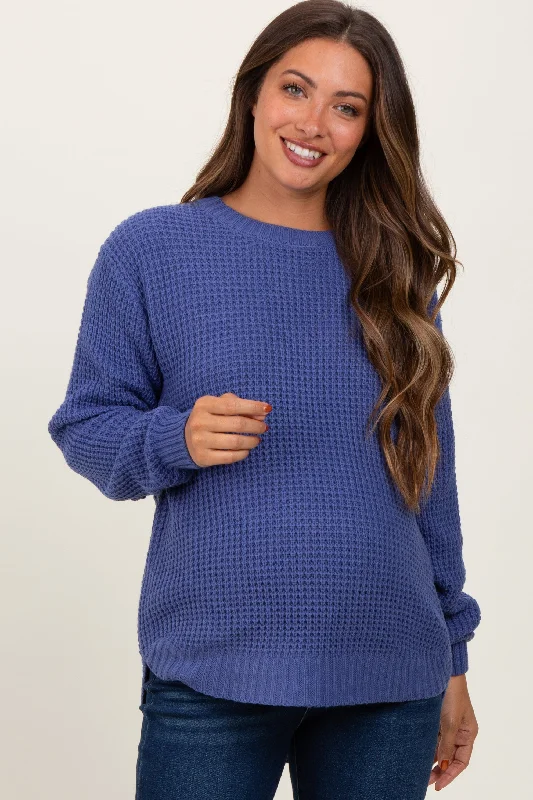 Periwinkle Waffle Knit Rounded Hem Maternity Sweater