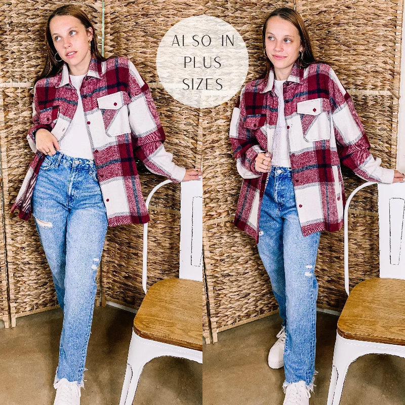 Cozy Memories Plaid Jacket with Front Pockets in Maroon