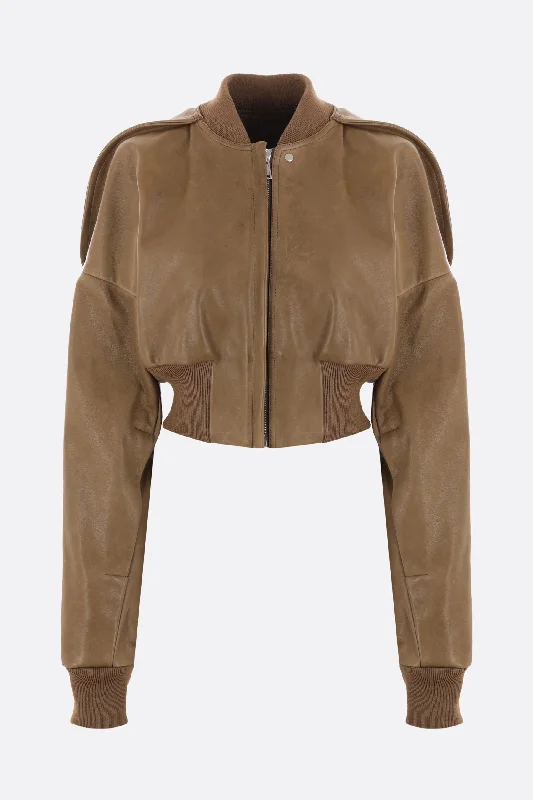 Flight leather cropped bomber jacket