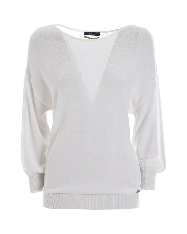 Yes Zee Women's V-Neck Long Sleeve Knit Sweater - White