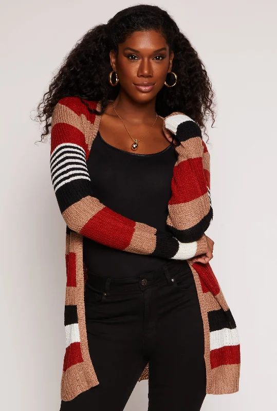 Striped Open Front Knit Cardigan