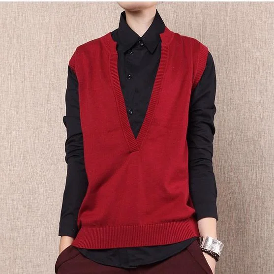 Burgundy cotton sweater knitted vest