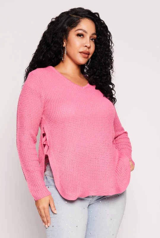 Plus Size Waffle Knit Caged Side Sweater