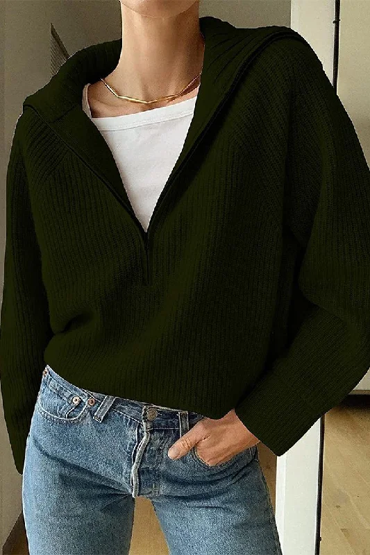 Long Sleeve Sweater Half Zip Stand Collar Pullover Oversized Sweater