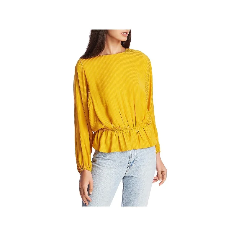 1.STATE Women's Long Sleeve Jewel Neck Peplum Top Yellow