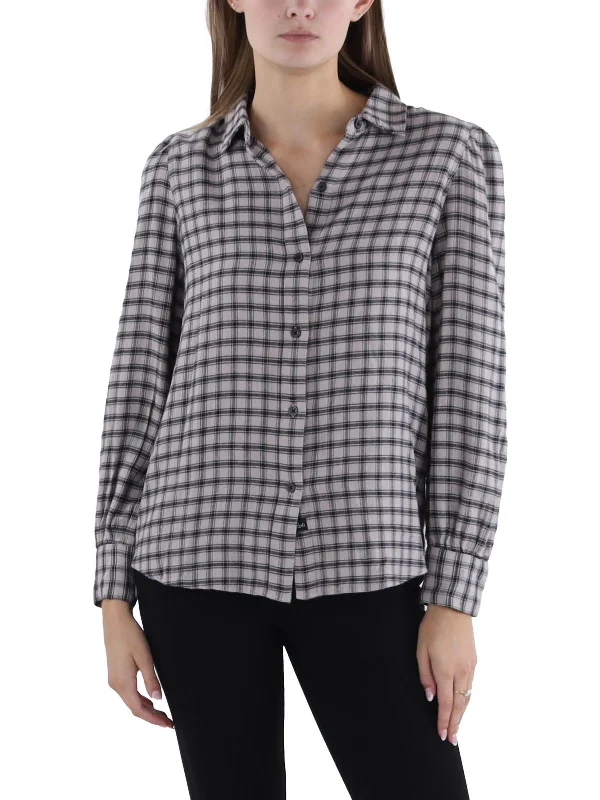 Angelica Womens Collar Long Sleeve Button-Down Top