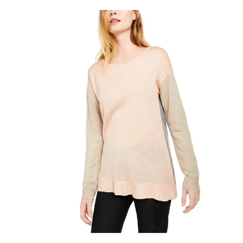 Calvin Klein Women's Color Block Long Sleeve Jewel Neck Top Pink Size Xs