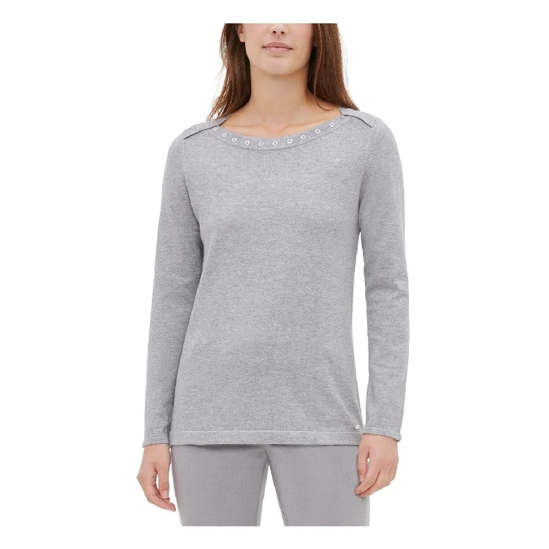 Calvin Klein Women's Heather Long Sleeve Jewel Neck Top Gray Size X-Small