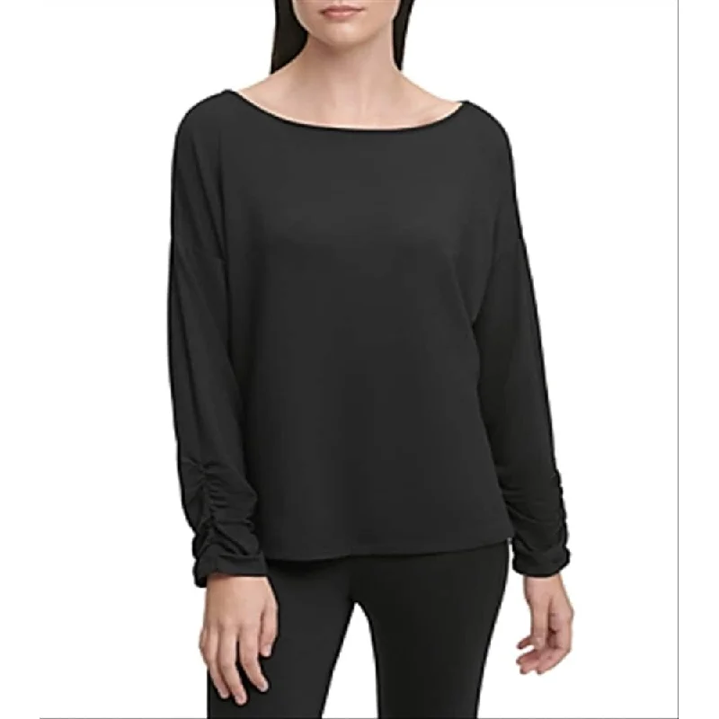 Dkny Women's Long Sleeve Scoop Neck Top Black Size X-Small