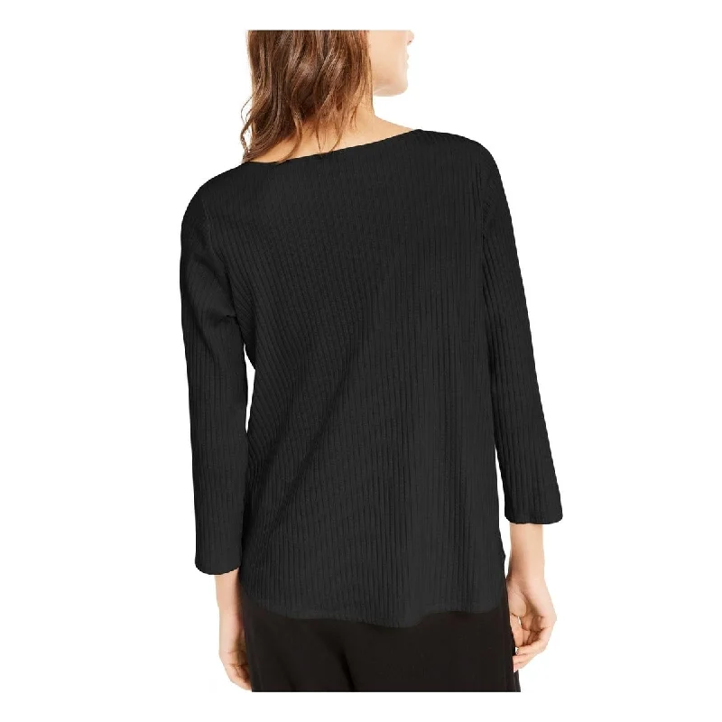 Eileen Fisher Women's Long Sleeve Jewel Neck Top Black Size -L