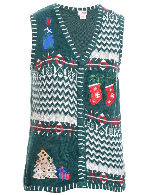 Festive Print Christmas Vest - M