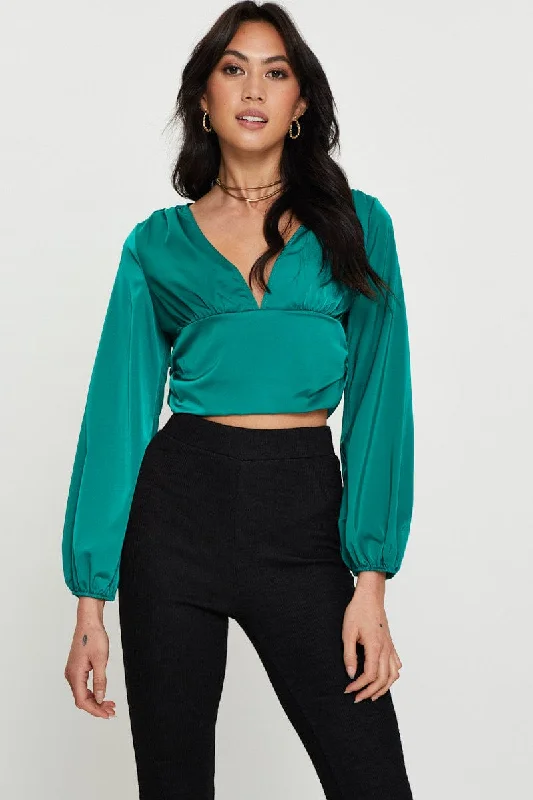 Green Long Sleeve Ruched Top