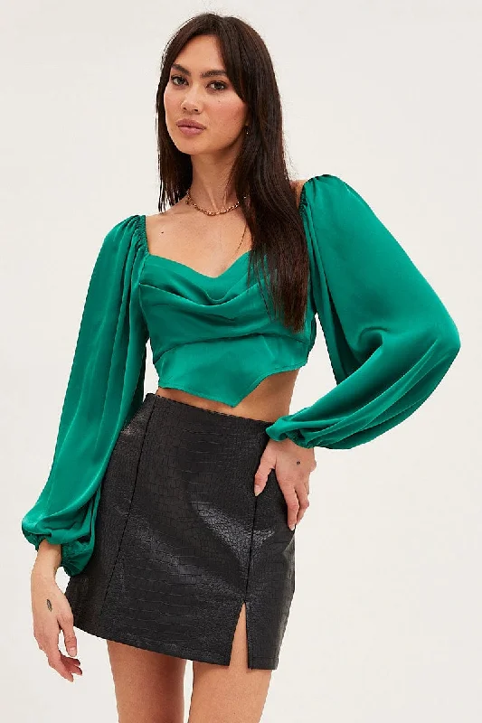 Green Puff Sleeve Top Long Sleeve