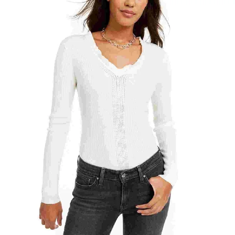 Hooked Up By Iot Women's Long Sleeve Scoop Neck Blouse Top White Size Small