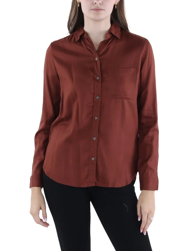 Kimberly Womens Collar Long Sleeve Button-Down Top