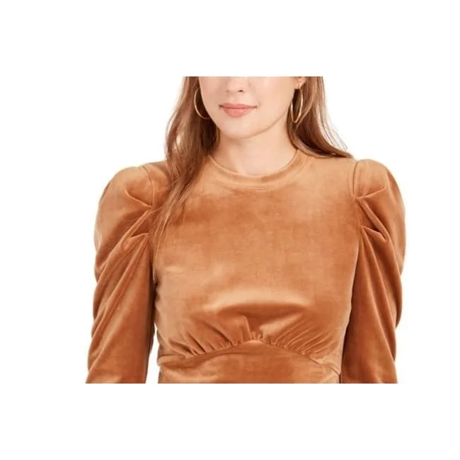 Kit + Sky Women's Long Sleeve Jewel Neck Top Brown Size X-Large