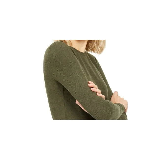 Michael Kors Women's Eyelet Long Sleeve Crew Neck Top Green Size Small